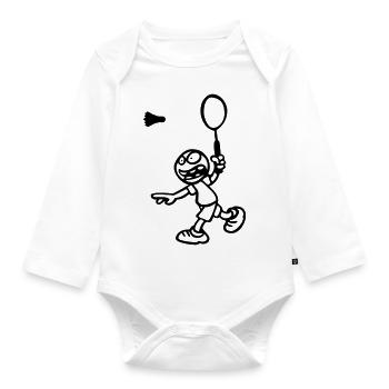 dessin cartoon BD sport badminton drôle - Body Bébé bio manches longues - blanc - Devant