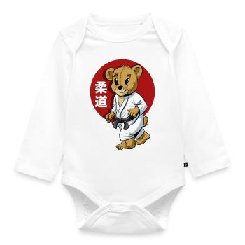 Judo Kinder Maskottchen - Baby Bio-Langarm-Body - Weiß - Vorne