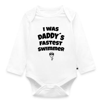 J'étais le bébé nageur le plus rapide de papa - Body Bébé bio manches longues - blanc - Devant