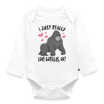I Just Really Love Gorillas, Ok / Monkey Gorilla - Organic Longsleeve Baby Bodysuit - white - Front