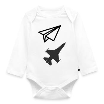 Paper airplane - Keeping your child's soul - Organic Longsleeve Baby Bodysuit - white - Front