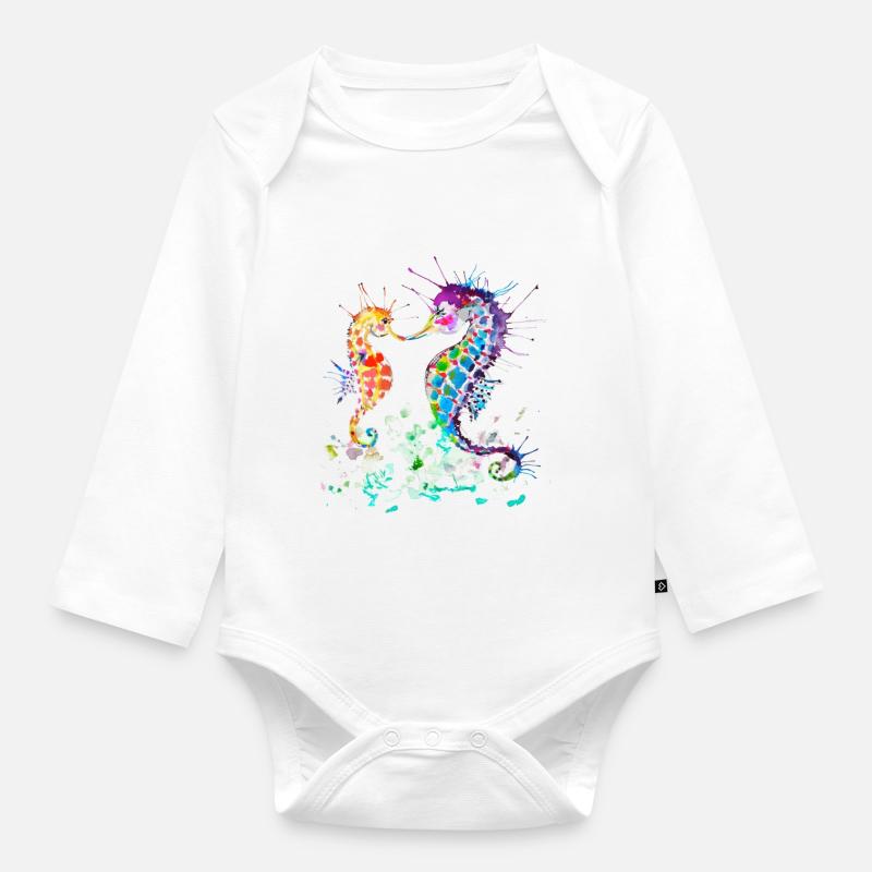 Seepferdchen - Baby Bio-Langarm-Body - Weiß