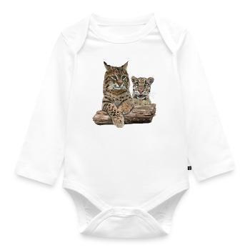 Lynx and Cloudy Leopard - Organic Longsleeve Baby Bodysuit - white - Front