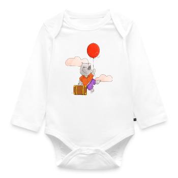 Rhino Rhinoceros Balloon Balloon Flying - Organic Longsleeve Baby Bodysuit - white - Front
