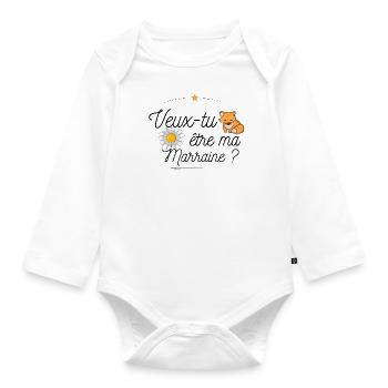 Veux tu etre ma marraine ? Annonce Demande - Body Bébé bio manches longues - blanc - Devant