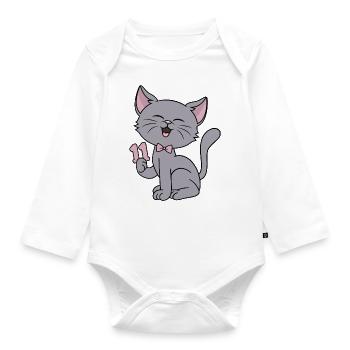 11 year old girl funny cat 11th birthday - Organic Longsleeve Baby Bodysuit - white - Front