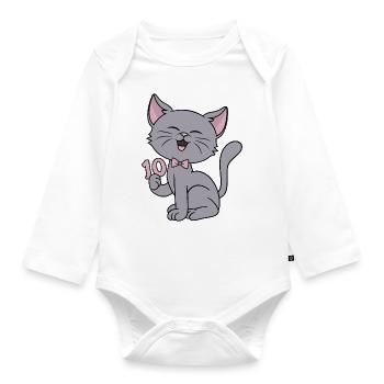 Fille de 10 ans drôle de chat 10ème anniversaire - Body Bébé bio manches longues - blanc - Devant