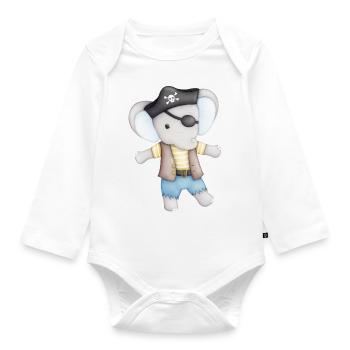 cute elephant as a pirate - Organic Longsleeve Baby Bodysuit - white - Front