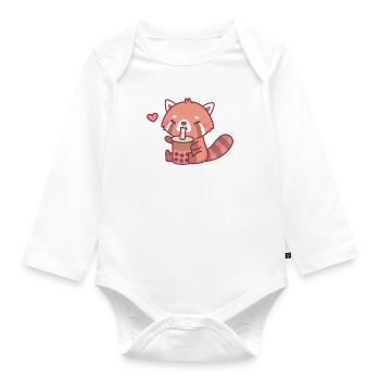 Cute Red Panda Loves Drinking Bubble Tea - Organic Longsleeve Baby Bodysuit - white - Front