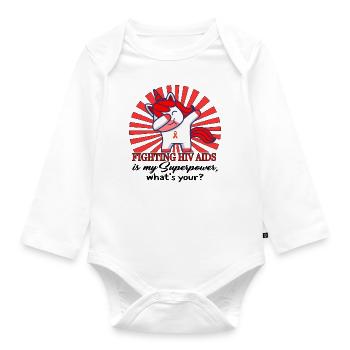 HIV AIDS Awareness Month Shirt, Dabbing Unicorn - Organic Longsleeve Baby Bodysuit - white - Front