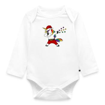 Christmas Unicorn Rainbow dabing Gift - Organic Longsleeve Baby Bodysuit - white - Front