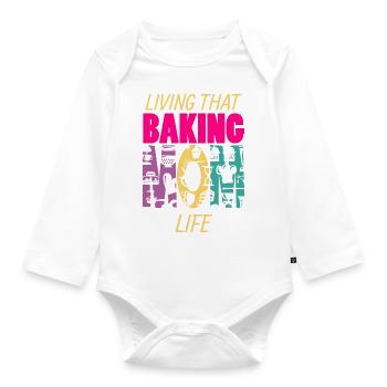 Living That Baking Mom Life Baker Mama - Organic Longsleeve Baby Bodysuit - white - Front