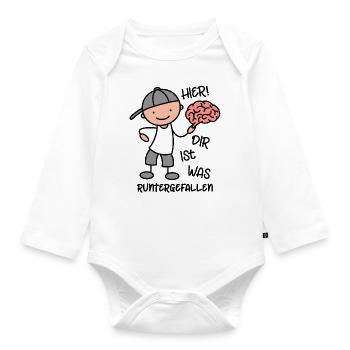 Lustiger Spruch Hier dir ist was runtergefallen - Baby Bio-Langarm-Body - Weiß - Vorne