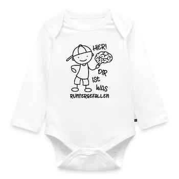 Strichmännchen Gehirn Spruch lustig runtergefallen - Baby Bio-Langarm-Body - Weiß - Vorne