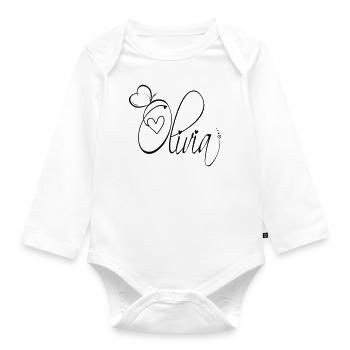 Olivia Surname First Name Girl Calligraphy Decor - Organic Longsleeve Baby Bodysuit - white - Front