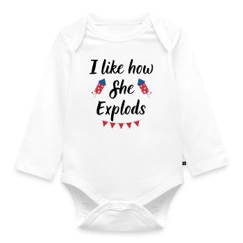J’aime comment elle explose drôle 4th of July - Body Bébé bio manches longues - blanc - Devant
