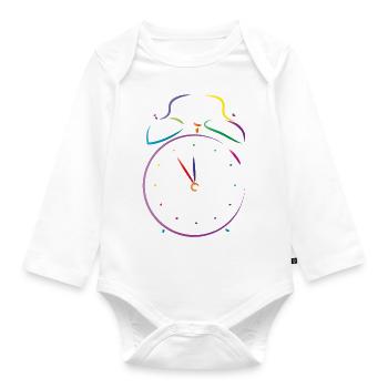 wecker uhr - Baby Bio-Langarm-Body - Weiß - Vorne
