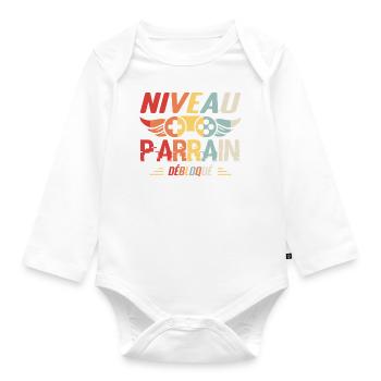Niveau Parrain Débloqué Annonce Grossesse Cadeau - Body Bébé bio manches longues - blanc - Devant