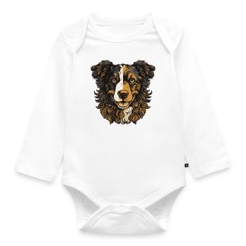 Border Collie Hund Portrait - Baby Bio-Langarm-Body - Weiß - Vorne