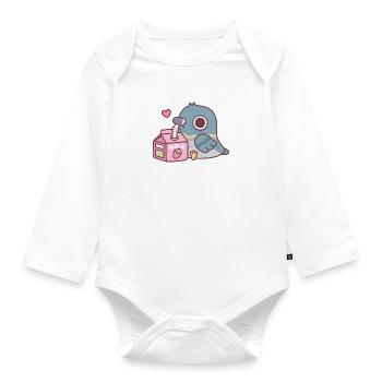 Niedliche Taube liebt es, Erdbeermilch zu trinken - Baby Bio-Langarm-Body - Weiß - Vorne