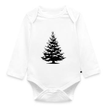 O fir tree snow covered fir spruce xmas - Organic Longsleeve Baby Bodysuit - white - Front