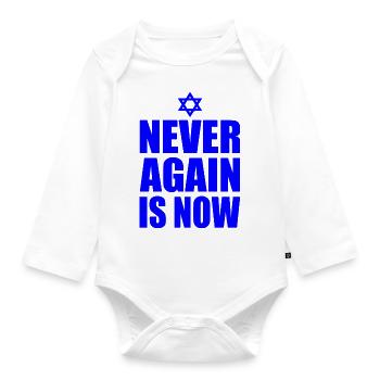Never again is now - Organic Longsleeve Baby Bodysuit - white - Front