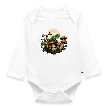 Dark Cottagecore Frog with Mushrooms and Moon - Organic Longsleeve Baby Bodysuit - white - Front