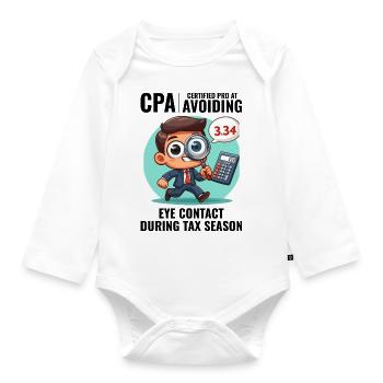 CPA: Number Ninja Dodging Eye Contact Accountant - Organic Longsleeve Baby Bodysuit - white - Front