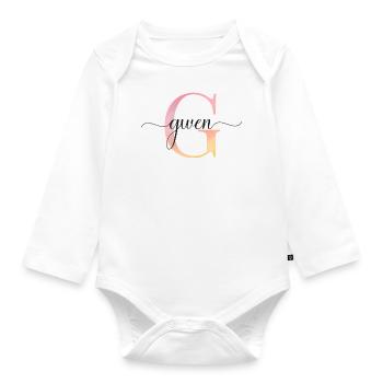 G| Monogramme | Nom | Gwen |Aquarelle - Body Bébé bio manches longues - blanc - Devant