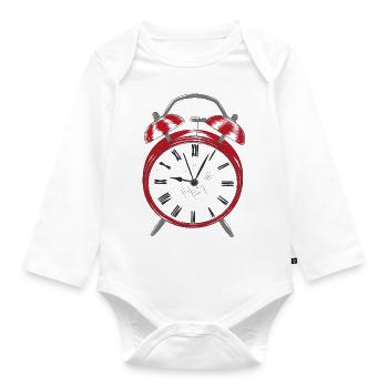 Wecker Alarm Uhr - Baby Bio-Langarm-Body - Weiß - Vorne