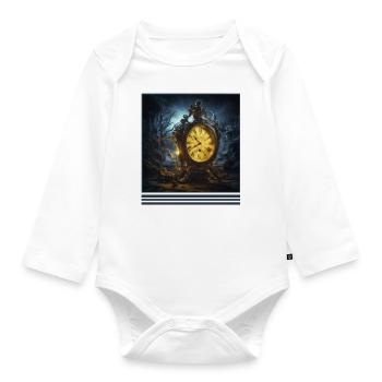Midnight Clock & Ghosts Vintage Gothic Tee - Organic Longsleeve Baby Bodysuit - white - Front