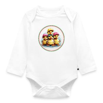 Lustige Entenküken mit bunten Kappen - Baby Bio-Langarm-Body - Weiß - Vorne