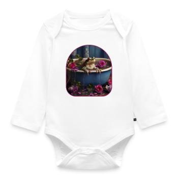 Baignoire Grenouille Relaxante Pétales De Fleurs Cottagecore - Body Bébé bio manches longues - blanc - Devant