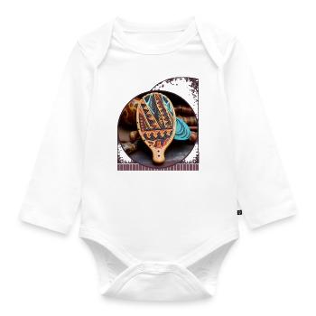 Tribal-Muster und -Texturen auf Pickleball - Baby Bio-Langarm-Body - Weiß - Vorne
