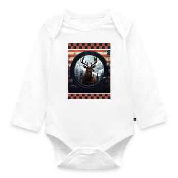 Scope Reticle Snow Camo American Flag Deer Target - Organic Longsleeve Baby Bodysuit - white - Front