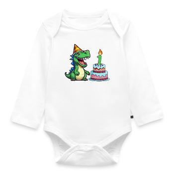 Erster Geburtstag ich bin 1 Jahr alt cooler Dino - Baby Bio-Langarm-Body - Weiß - Vorne