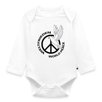 Weltfrieden - World Peace - Organic Longsleeve Baby Bodysuit - white - Front