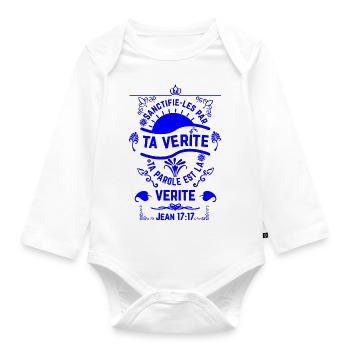 Jean 1717 BLEU - Body Bébé bio manches longues - blanc - Devant