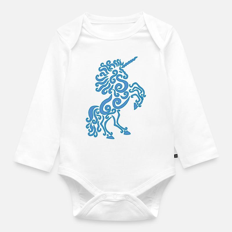 Cheval licorne bleu - Body Bébé bio manches longues - blanc