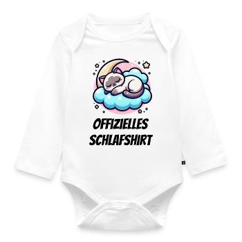 Official Sleep Shirt - Cute Cat Motif - Organic Longsleeve Baby Bodysuit - white - Front