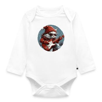 Cat Christmas Guitar Party - Organic Longsleeve Baby Bodysuit - white - Front