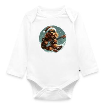 Golden Retriever Hund Weihnachten Rocker Gitarre - Baby Bio-Langarm-Body - Weiß - Vorne