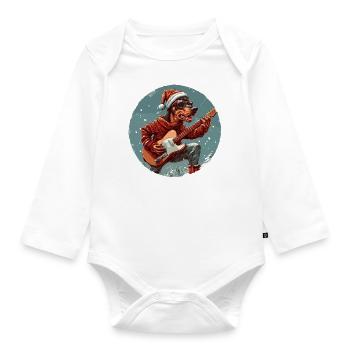 Doberman Hund Weihnachten Rocker Gitarre - Baby Bio-Langarm-Body - Weiß - Vorne