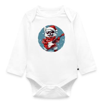 Akita Hund Weihnachten Rocker Gitarre - Baby Bio-Langarm-Body - Weiß - Vorne