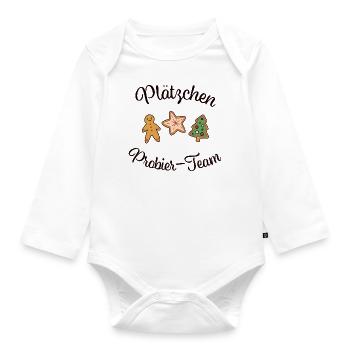 "PLÄTZCHEN - PROBIER - TEAM" Weihnachten backen - Baby Bio-Langarm-Body - Weiß - Vorne