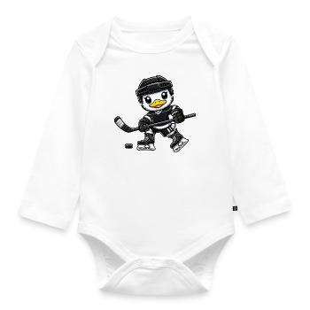 Chibi Duck joueur de hockey sur glace dessin animé - Body Bébé bio manches longues - blanc - Devant