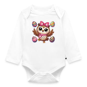 Eule jongliert Ostereier bunter Spaß - Baby Bio-Langarm-Body - Weiß - Vorne