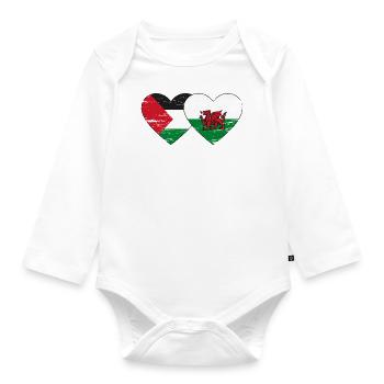 Drapeau de la Palestine Pays de Galles coeur utilisé - Body Bébé bio manches longues - blanc - Devant