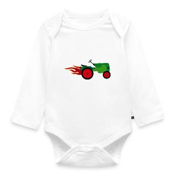 Tractor green | Trecker | Towing truck Bulldog builder - Organic Longsleeve Baby Bodysuit - white - Front