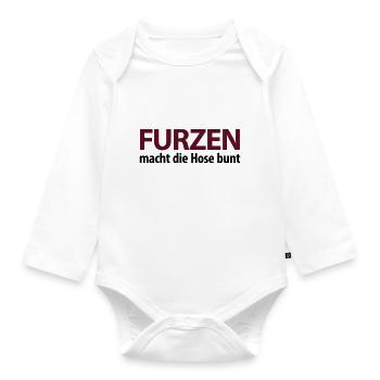 Furzen macht die Hose bunt. Kacke Scheiße Malheur - Baby Bio-Langarm-Body - Weiß - Vorne